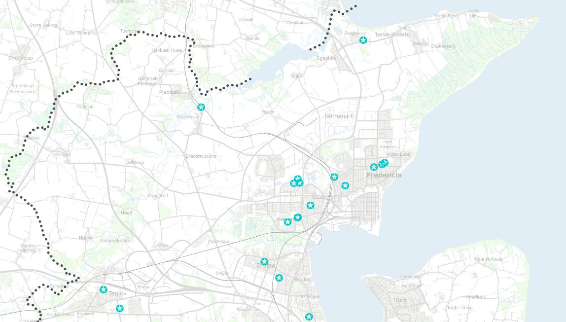 Kort over fritidstilbud i Fredericia