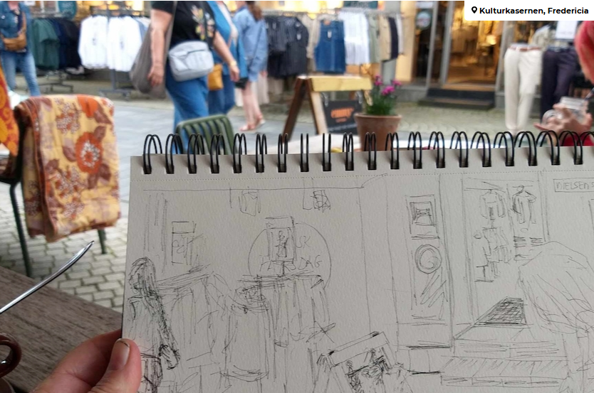 Billede af sketching i gågaden