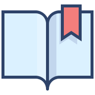 Ikonet viser en opslået bog med et rødt bogmærke i.