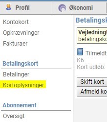 Billede af kortoplysninger i venstremenuen