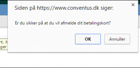 Billede der viser pop up vindue, hvor du skal bekræfte med OK at du vil skifte betalingskort