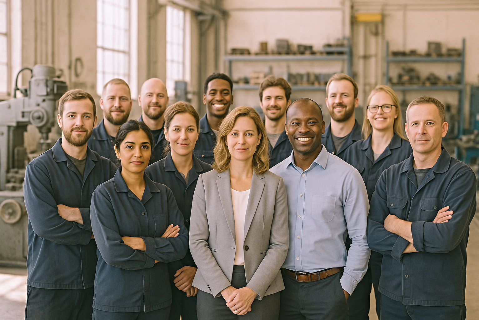 dine medarbejder på fabrik, AI genereret billede
